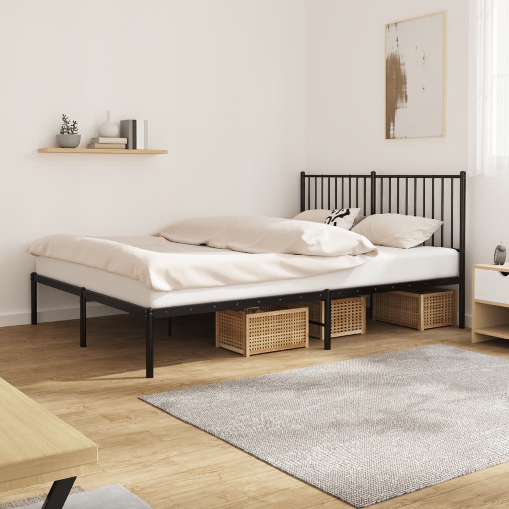 Bedframe met hoofdbord metaal zwart 160x200 cm is nu te koop bij PeponiXL, paradijselijk wonen!