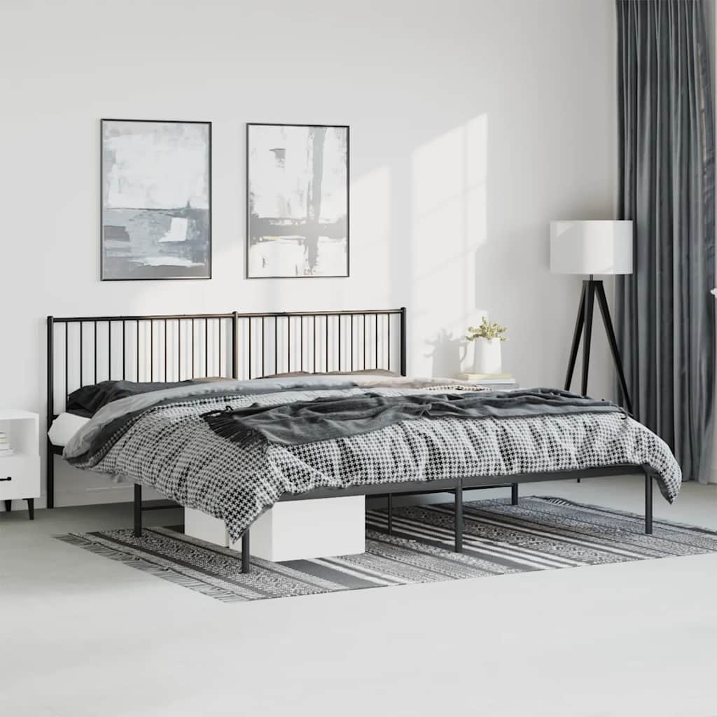 Bedframe met hoofdbord metaal zwart 193x203 cm is nu te koop bij PeponiXL, paradijselijk wonen!
