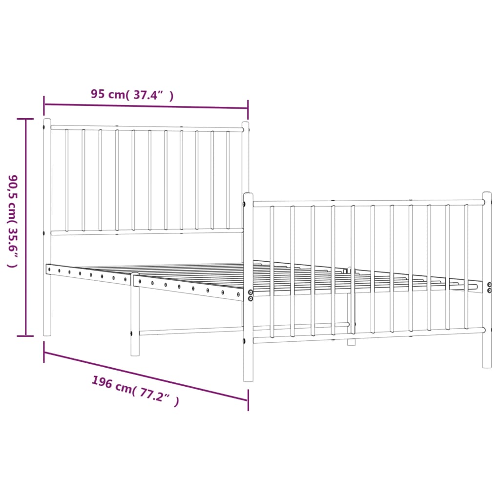 Bedframe met hoofd- en voeteneinde metaal zwart 90x190 cm is nu te koop bij PeponiXL, paradijselijk wonen!