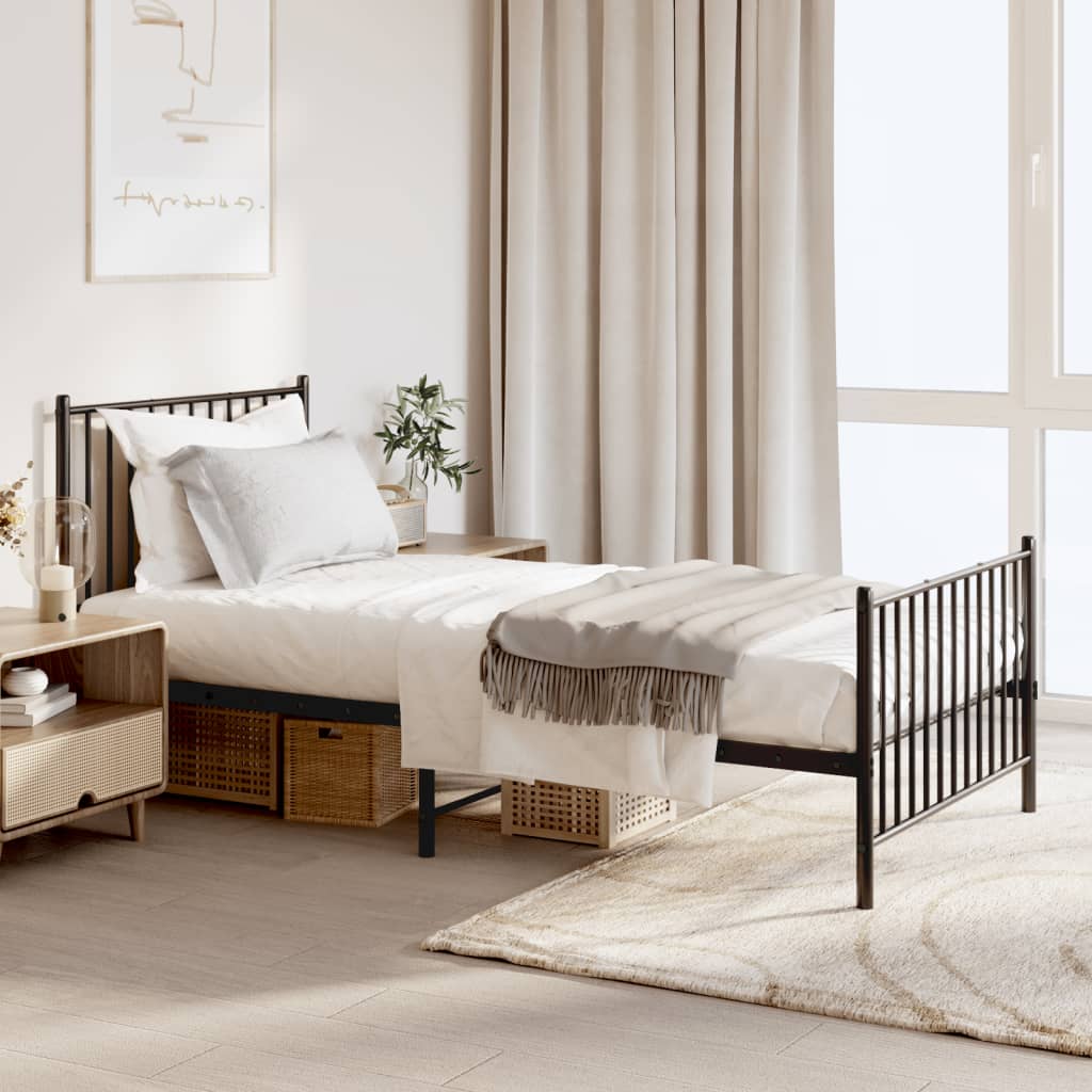 Bedframe met hoofd- en voeteneinde metaal zwart 90x190 cm is nu te koop bij PeponiXL, paradijselijk wonen!
