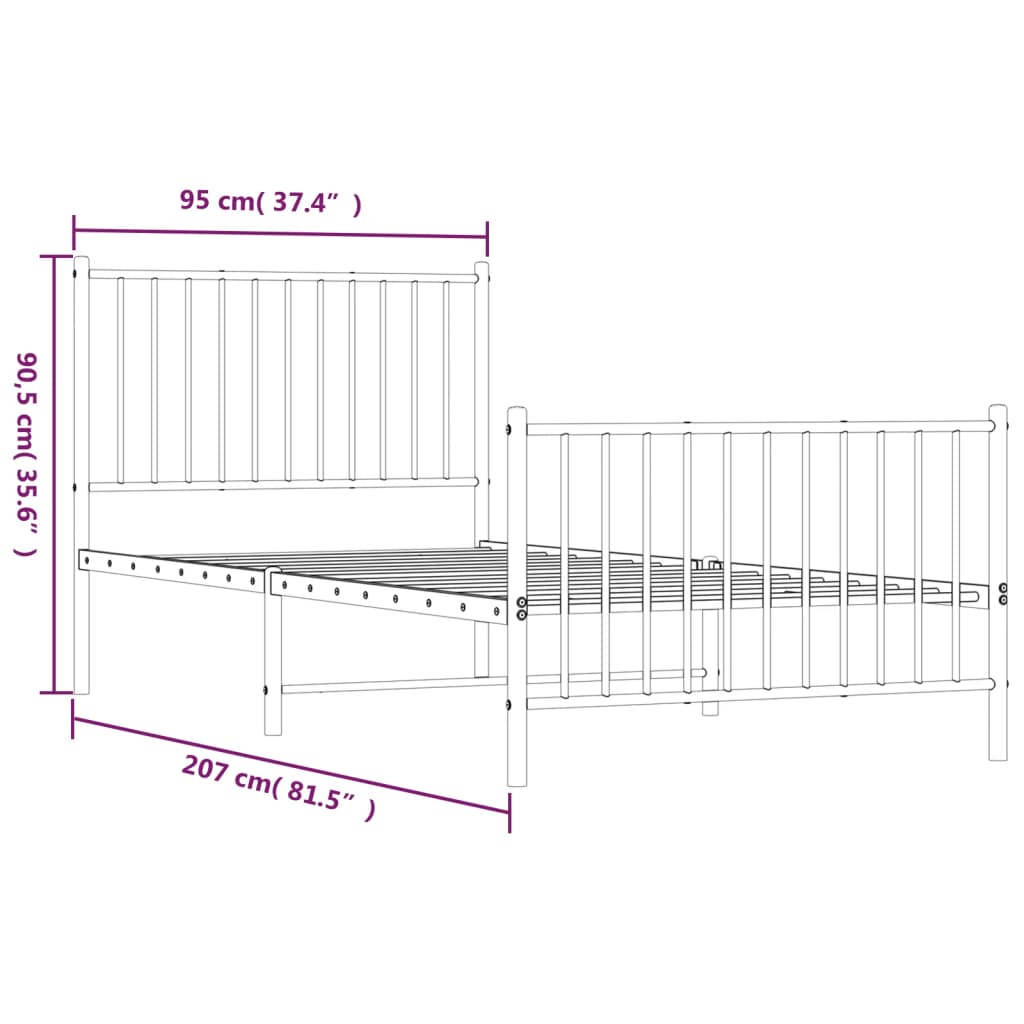 Bedframe met hoofd- en voeteneinde metaal zwart 90x200 cm is nu te koop bij PeponiXL, paradijselijk wonen!