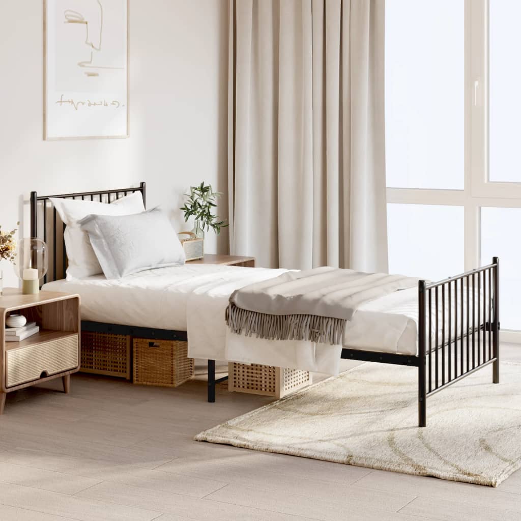 Bedframe met hoofd- en voeteneinde metaal zwart 90x200 cm is nu te koop bij PeponiXL, paradijselijk wonen!