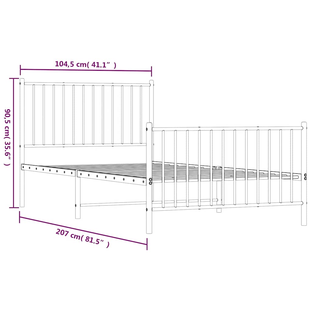 Bedframe met hoofd- en voeteneinde metaal zwart 100x200 cm is nu te koop bij PeponiXL, paradijselijk wonen!