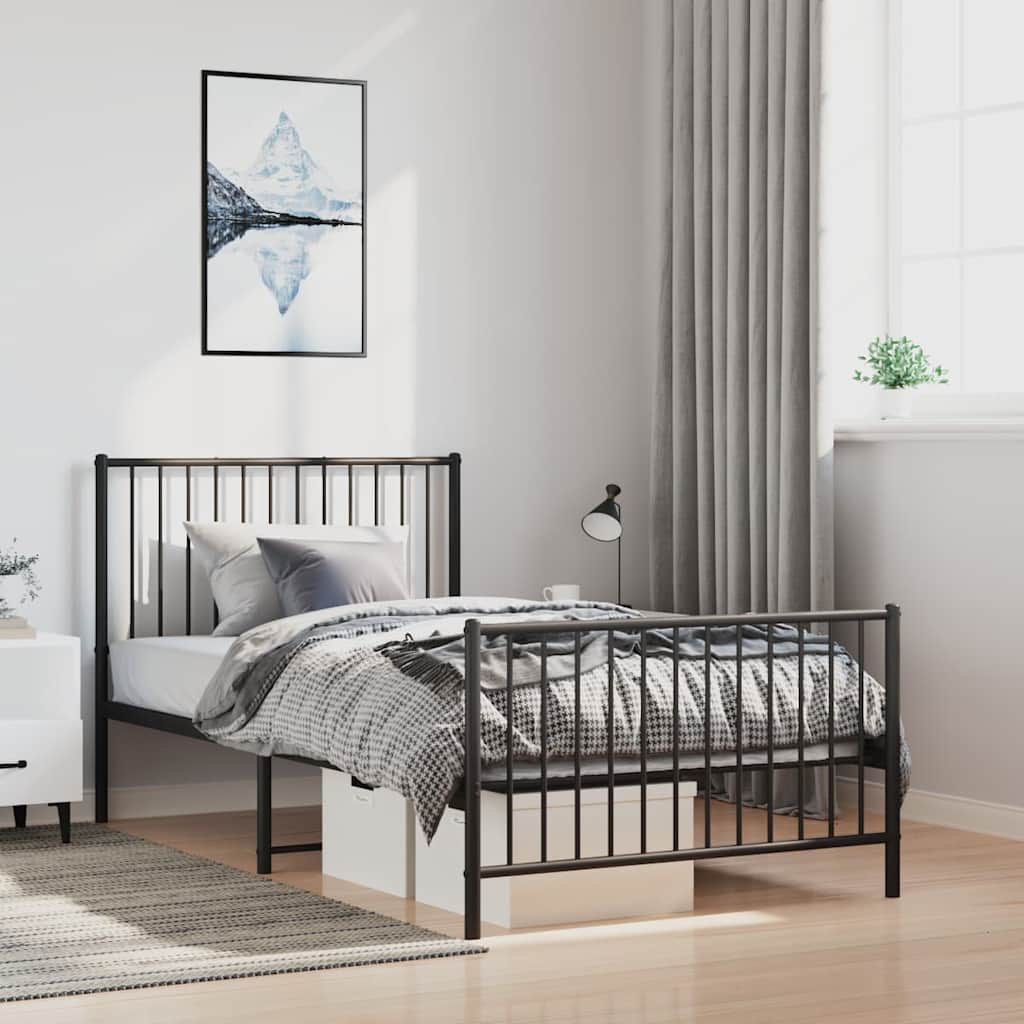 Bedframe met hoofd- en voeteneinde metaal zwart 100x200 cm is nu te koop bij PeponiXL, paradijselijk wonen!