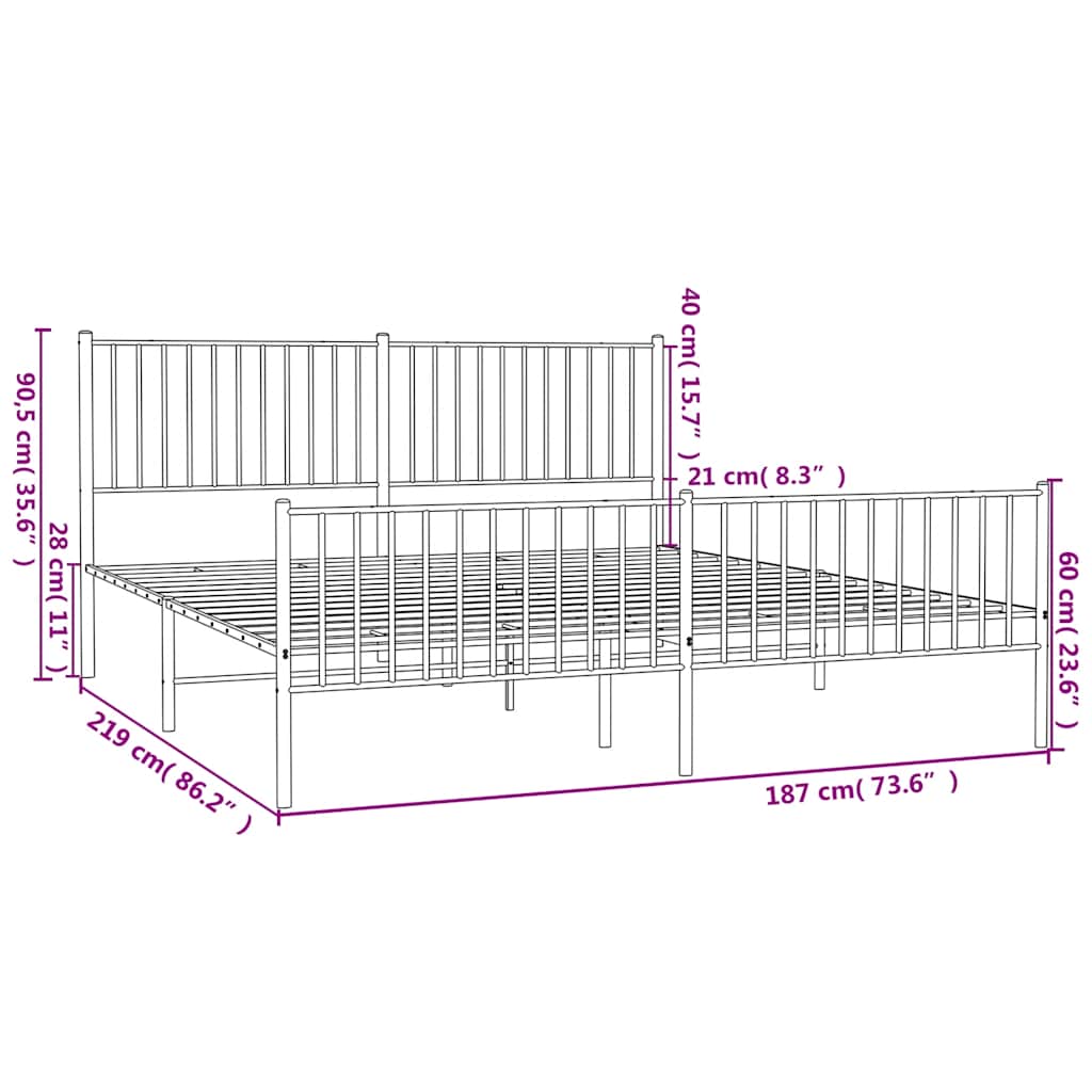 Bedframe met hoofd- en voeteneinde metaal zwart 183x213 cm is nu te koop bij PeponiXL, paradijselijk wonen!