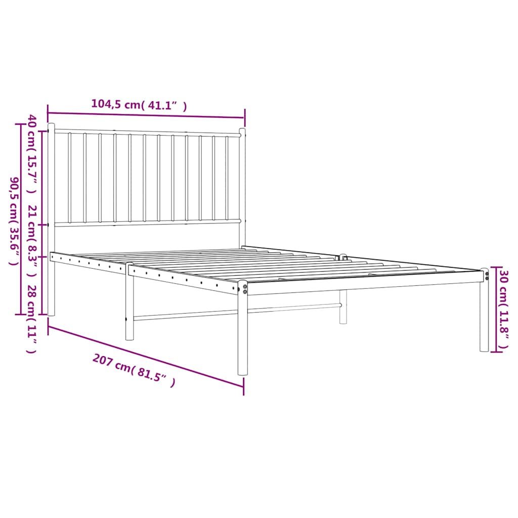 Bedframe met hoofdbord metaal wit 100x200 cm is nu te koop bij PeponiXL, paradijselijk wonen!