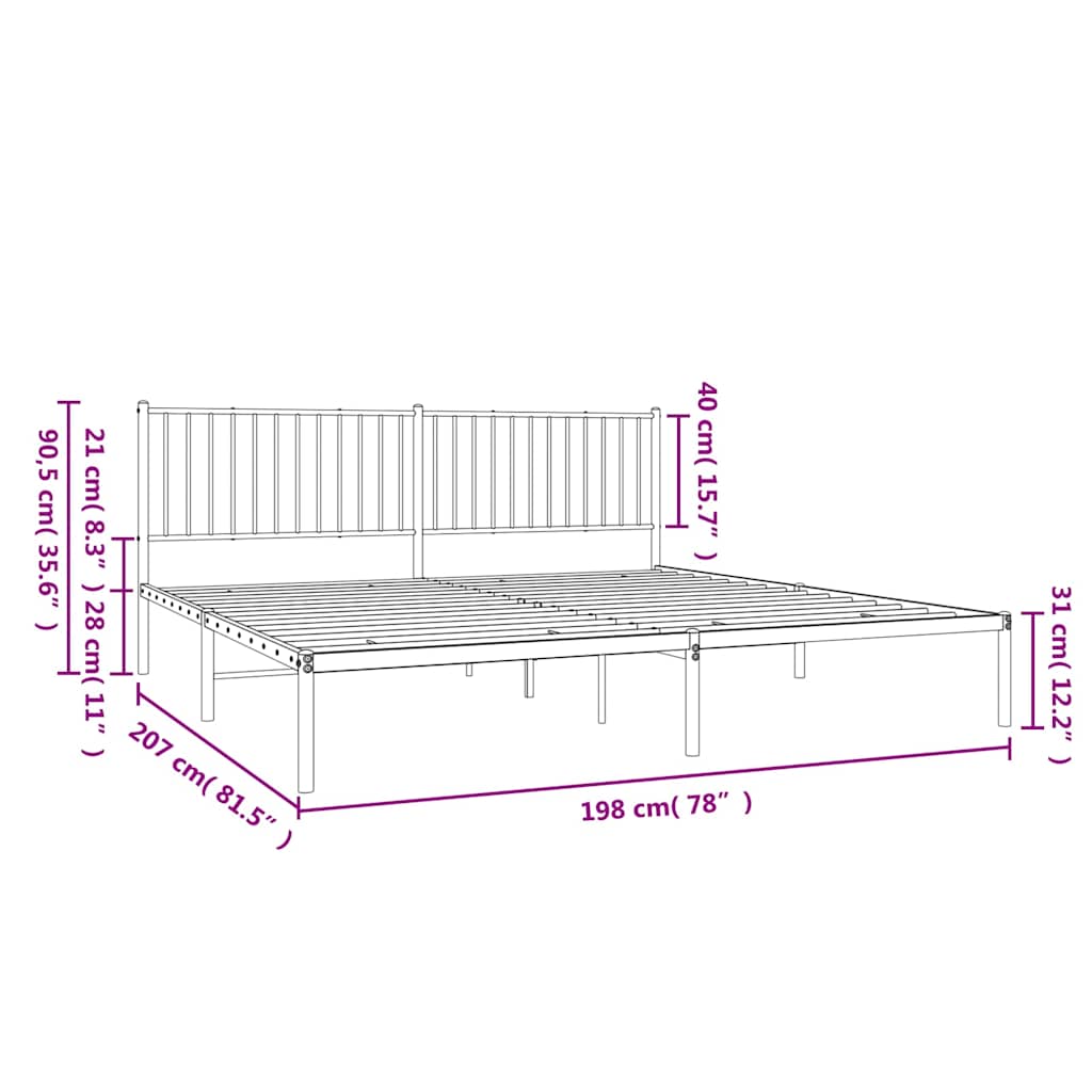 Bedframe met hoofdbord metaal wit 193x203 cm is nu te koop bij PeponiXL, paradijselijk wonen!
