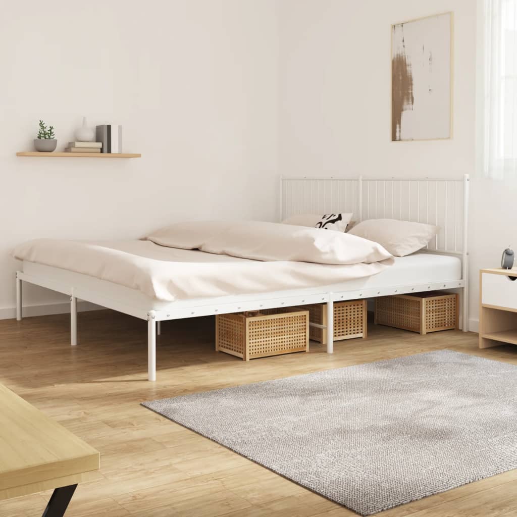 Bedframe met hoofdbord metaal wit 193x203 cm is nu te koop bij PeponiXL, paradijselijk wonen!