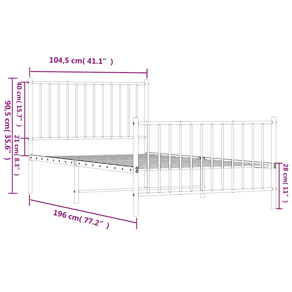 Bedframe met hoofd- en voeteneinde metaal wit 100x190 cm is nu te koop bij PeponiXL, paradijselijk wonen!