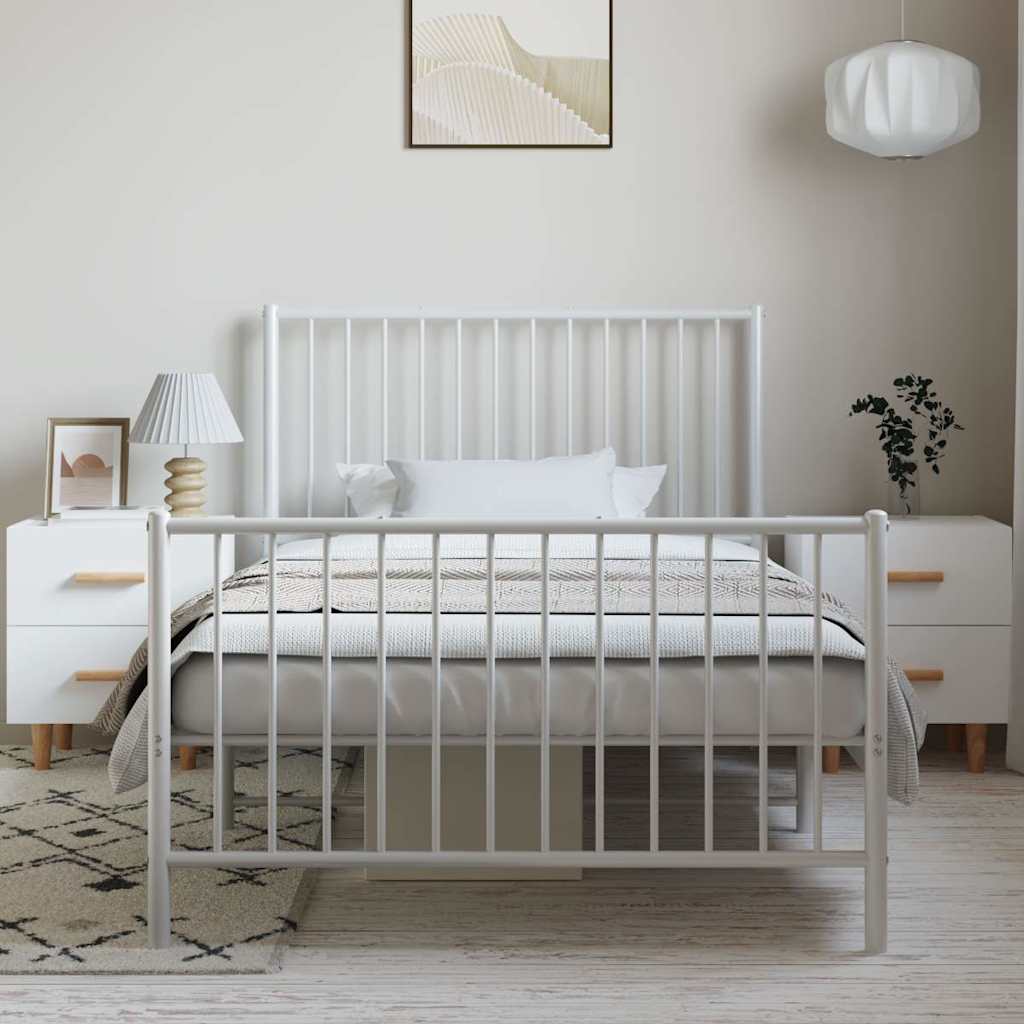 Bedframe met hoofd- en voeteneinde metaal wit 100x200 cm is nu te koop bij PeponiXL, paradijselijk wonen!