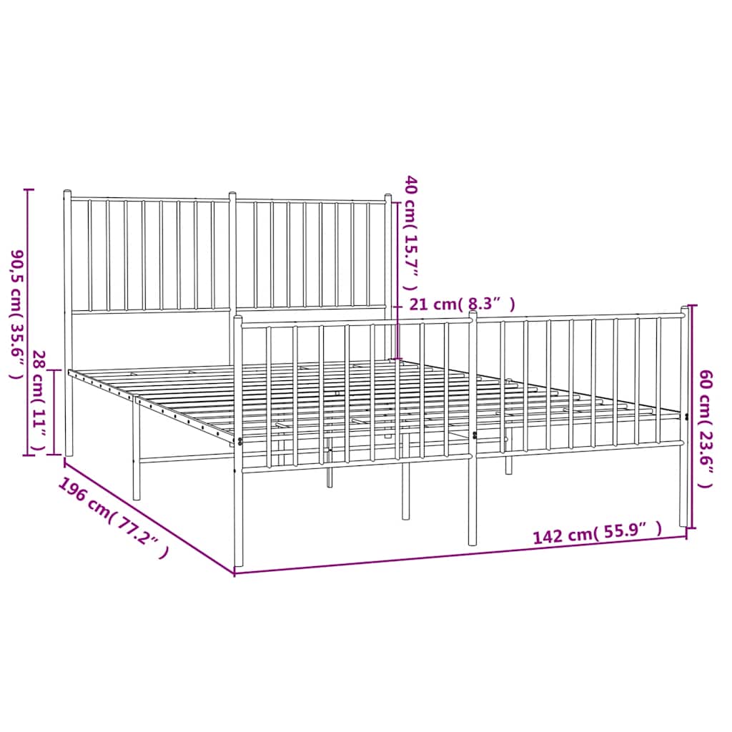 Bedframe met hoofd- en voeteneinde metaal wit 135x190 cm is nu te koop bij PeponiXL, paradijselijk wonen!