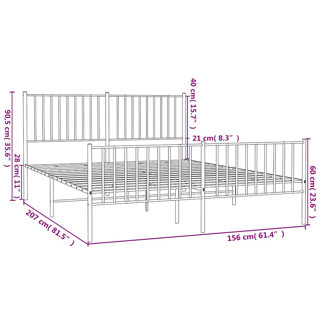 Bedframe met hoofd- en voeteneinde metaal wit 150x200 cm is nu te koop bij PeponiXL, paradijselijk wonen!