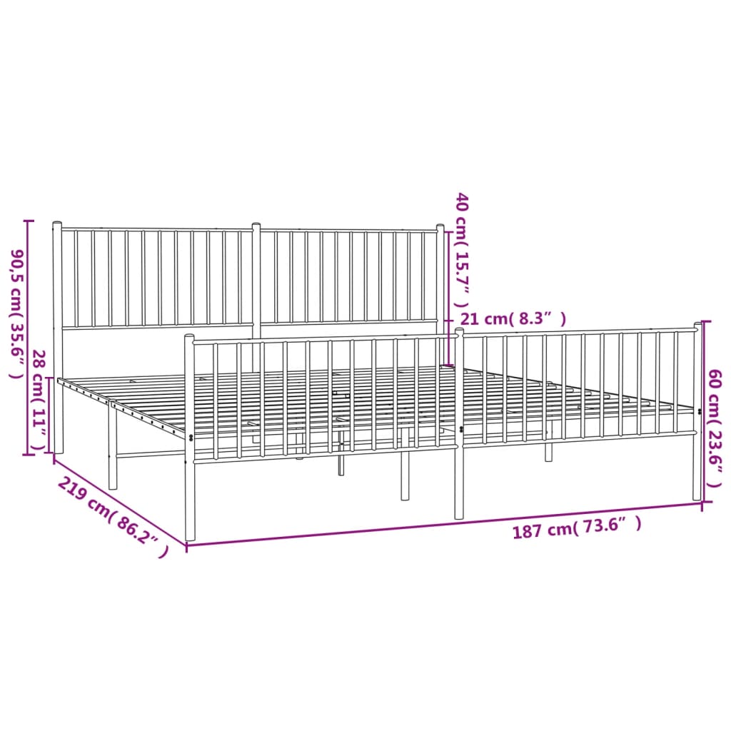 Bedframe met hoofd- en voeteneinde metaal wit 183x213 cm is nu te koop bij PeponiXL, paradijselijk wonen!