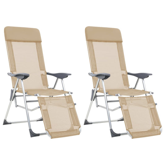 Campingstoelen met voetensteun 2 st inklapbaar textileen crème is nu te koop bij PeponiXL, paradijselijk wonen!