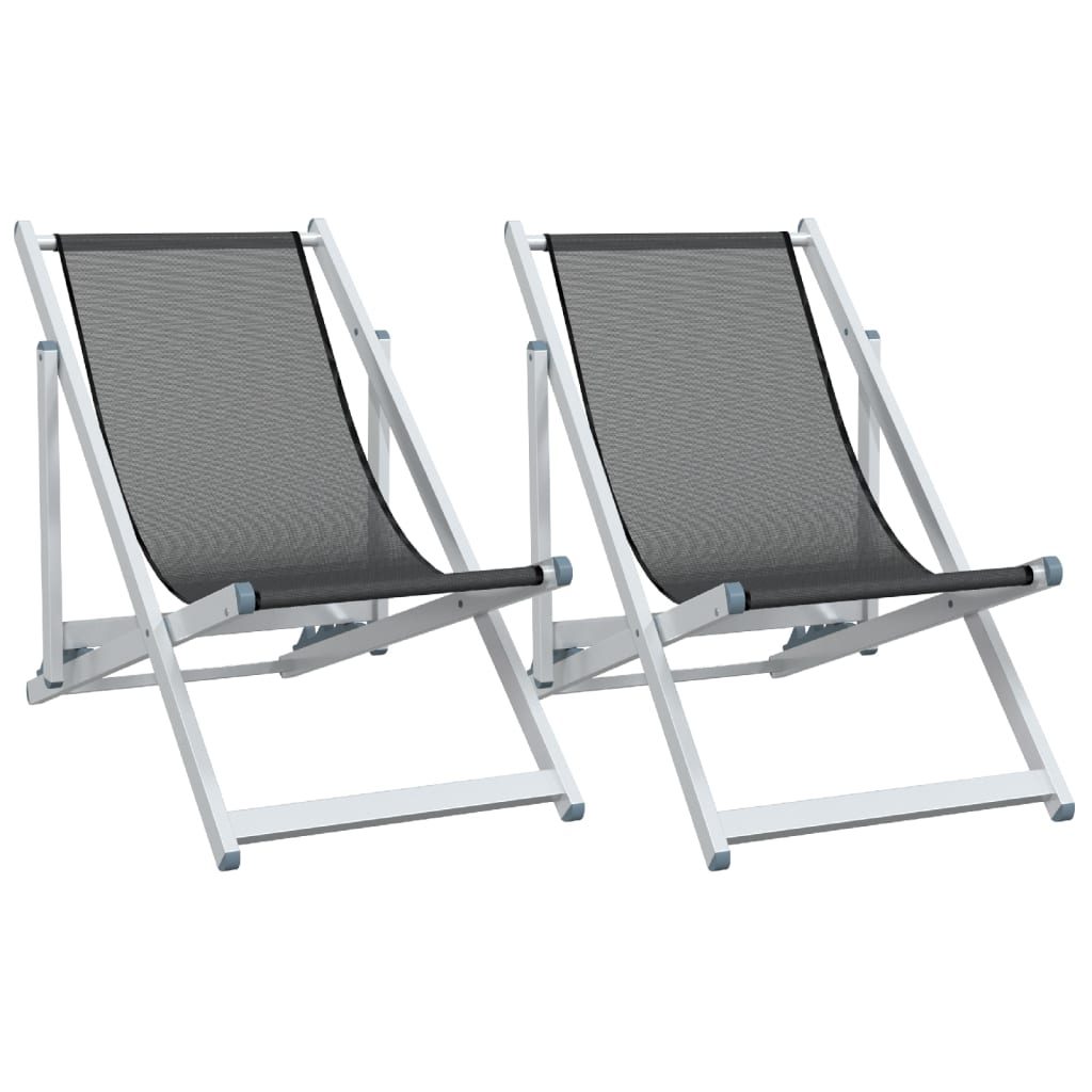Strandstoelen inklapbaar 2 st aluminium en textileen grijs is nu te koop bij PeponiXL, paradijselijk wonen!