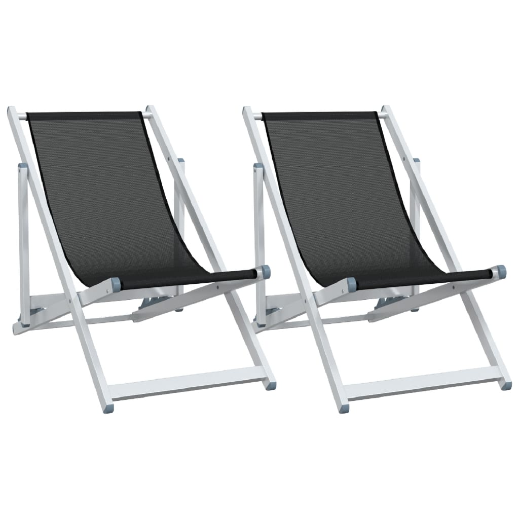Strandstoelen inklapbaar 2 st aluminium en textileen zwart is nu te koop bij PeponiXL, paradijselijk wonen!
