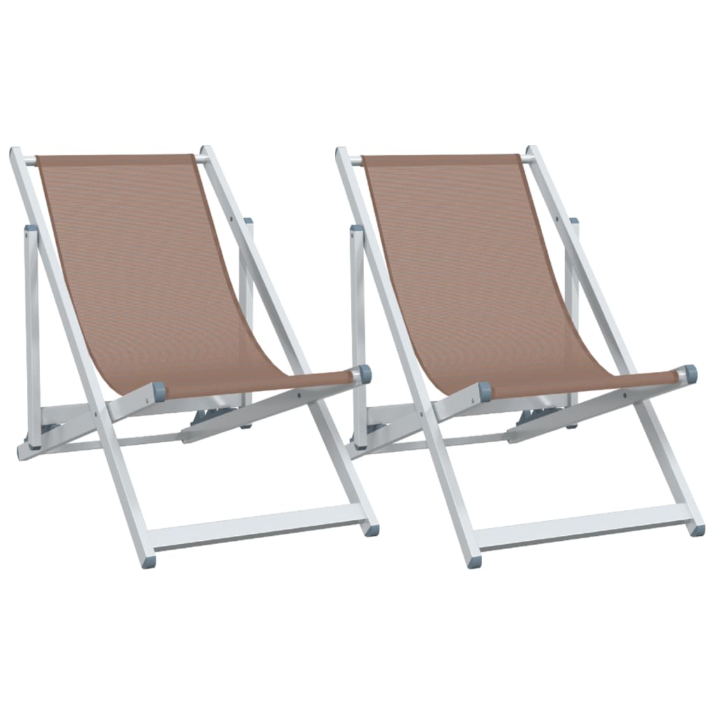 Strandstoelen inklapbaar 2 st aluminium en textileen bruin is nu te koop bij PeponiXL, paradijselijk wonen!