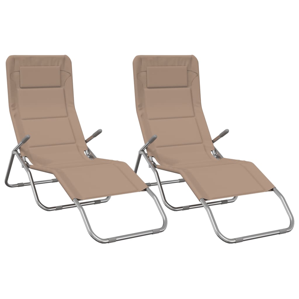 Ligbedden 2 st inklapbaar textileen en gepoedercoat staal taupe is nu te koop bij PeponiXL, paradijselijk wonen!