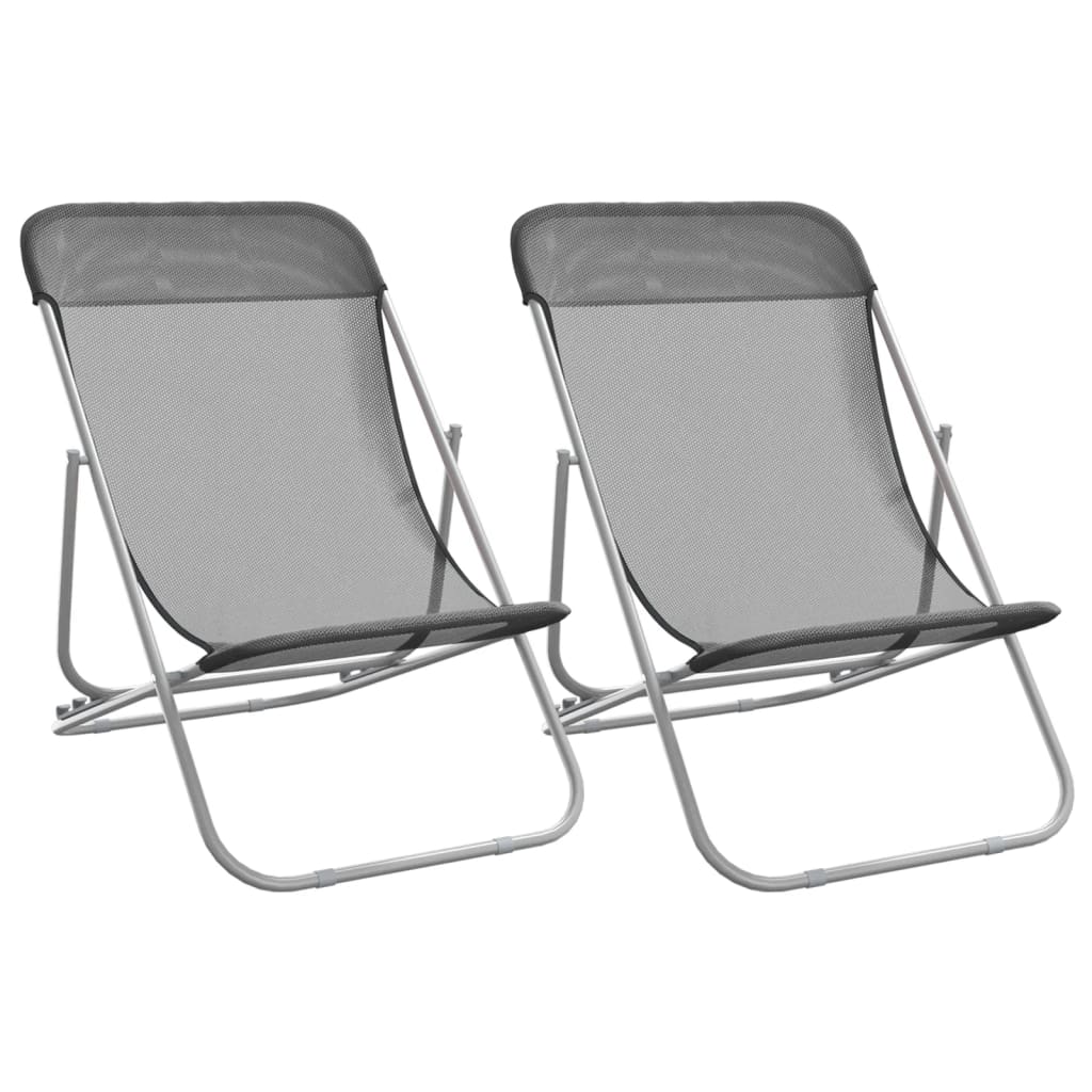 Strandstoelen 2 st textileen en gepoedercoat staal grijs is nu te koop bij PeponiXL, paradijselijk wonen!