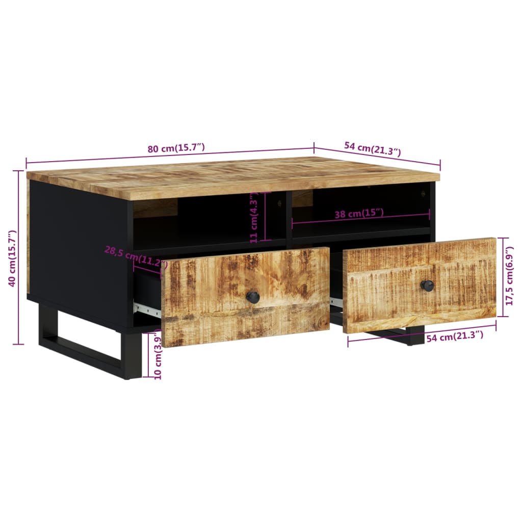 Salontafel 80x54x40 cm massief mangohout en bewerkt hout is nu te koop bij PeponiXL, paradijselijk wonen!
