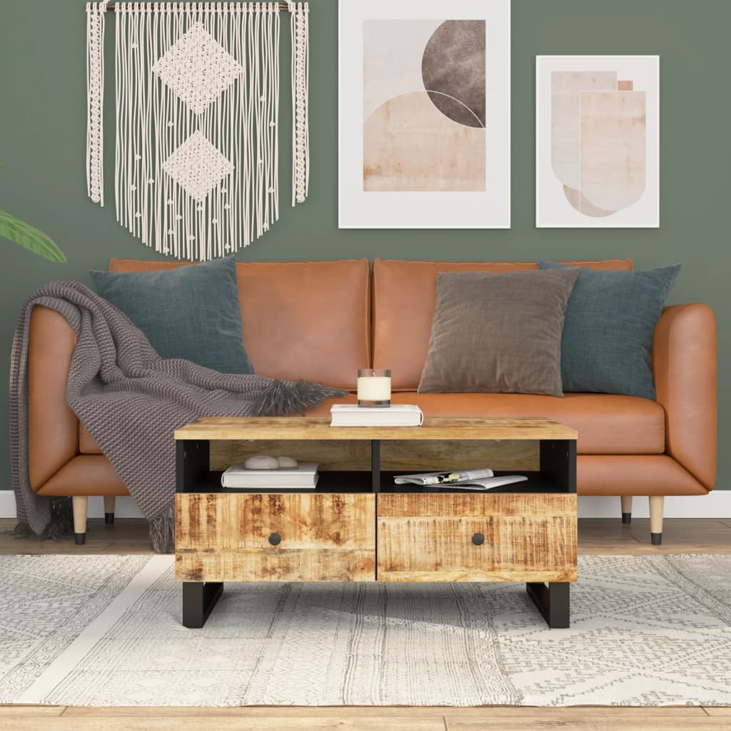 Salontafel 80x54x40 cm massief mangohout en bewerkt hout is nu te koop bij PeponiXL, paradijselijk wonen!