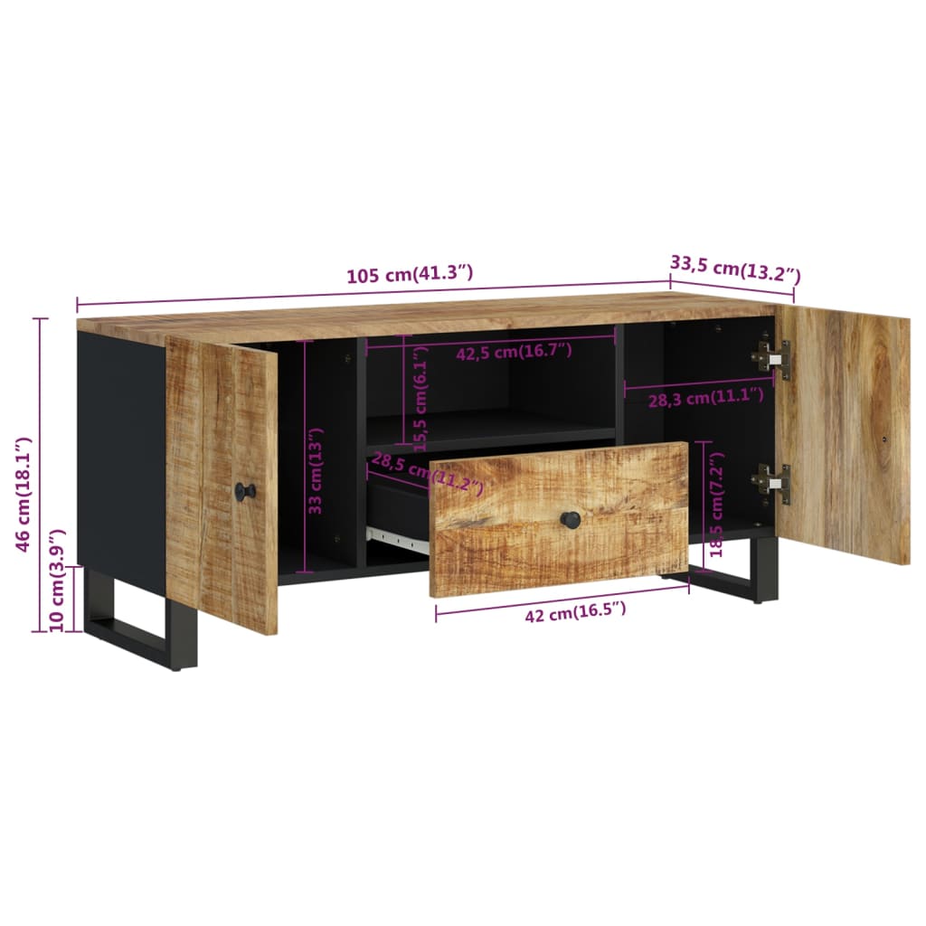 Tv-meubel 105x33,5x46 cm massief mangohout en bewerkt hout is nu te koop bij PeponiXL, paradijselijk wonen!