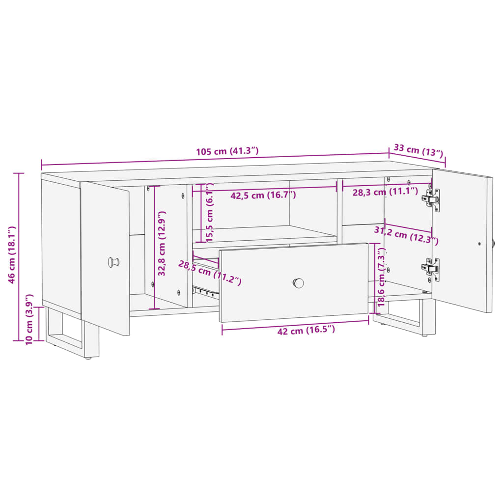 Tv-meubel 105x33,5x46 cm massief hout gerecycled bewerkt hout is nu te koop bij PeponiXL, paradijselijk wonen!