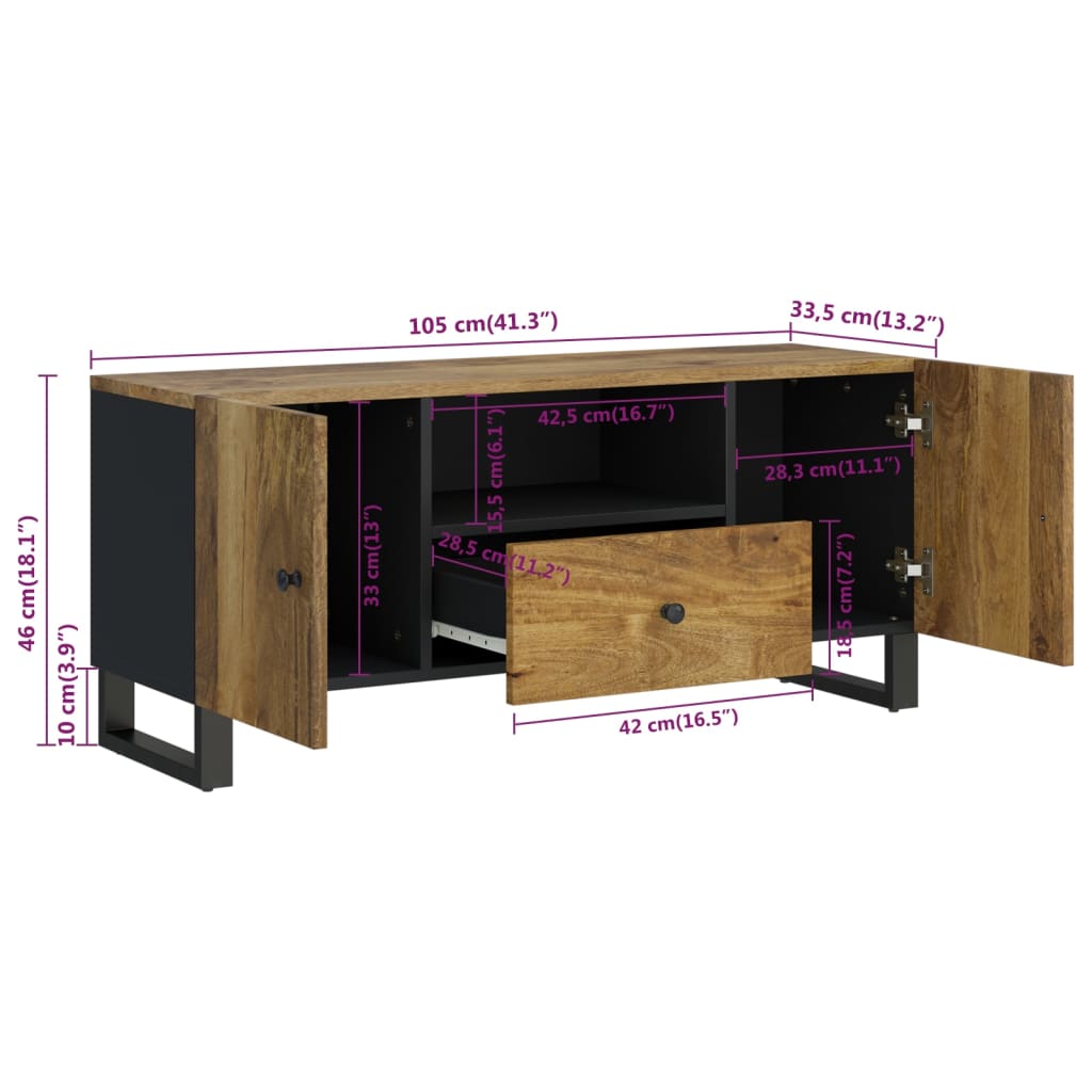 Tv-meubel 105x33,5x46 cm massief mangohout en bewerkt hout is nu te koop bij PeponiXL, paradijselijk wonen!