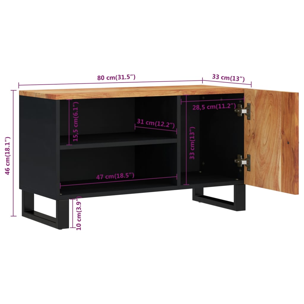 Tv-meubel 80x33x46 cm massief acaciahout en bewerkt hout is nu te koop bij PeponiXL, paradijselijk wonen!