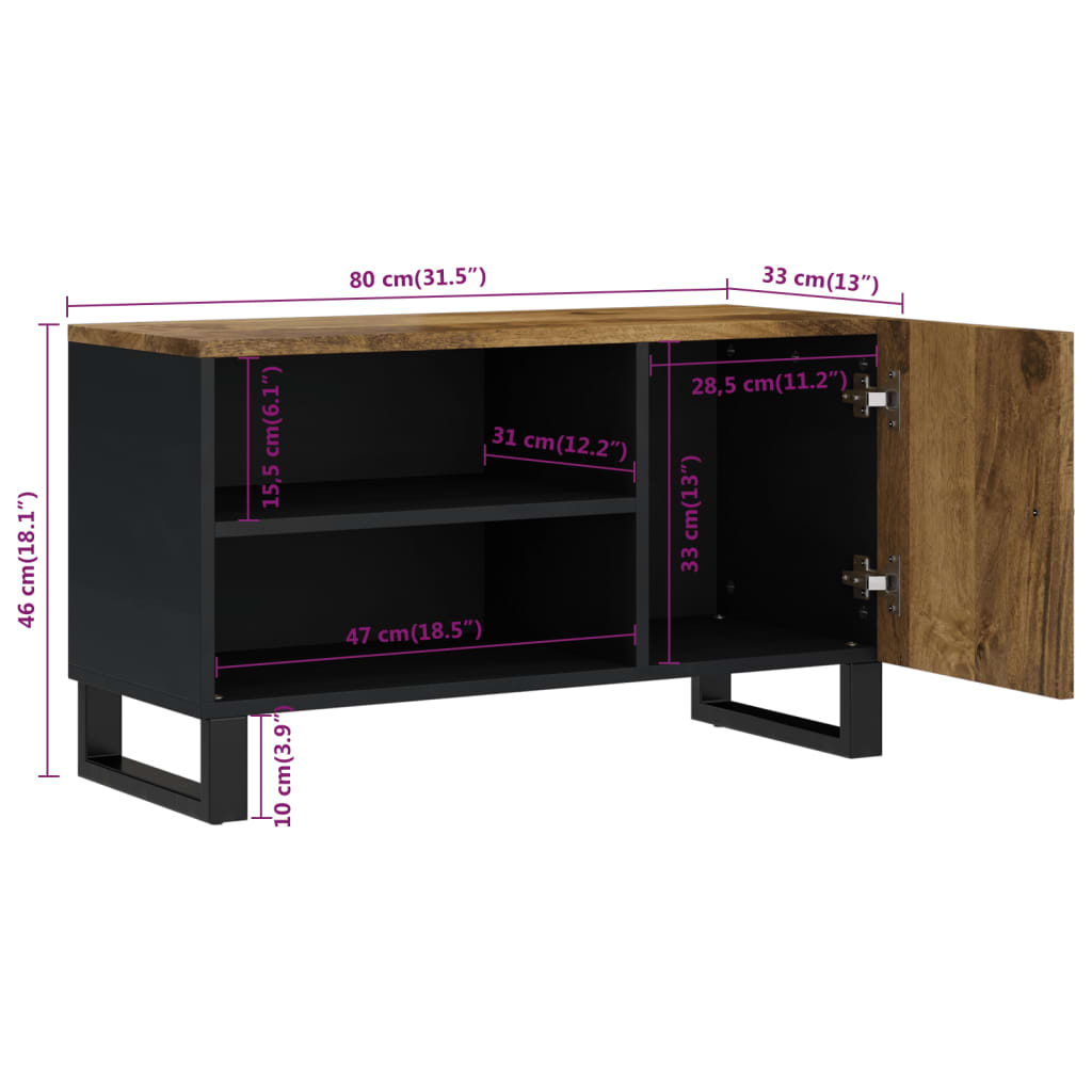 Tv-meubel 80x33x46 cm massief mangohout en bewerkt hout is nu te koop bij PeponiXL, paradijselijk wonen!