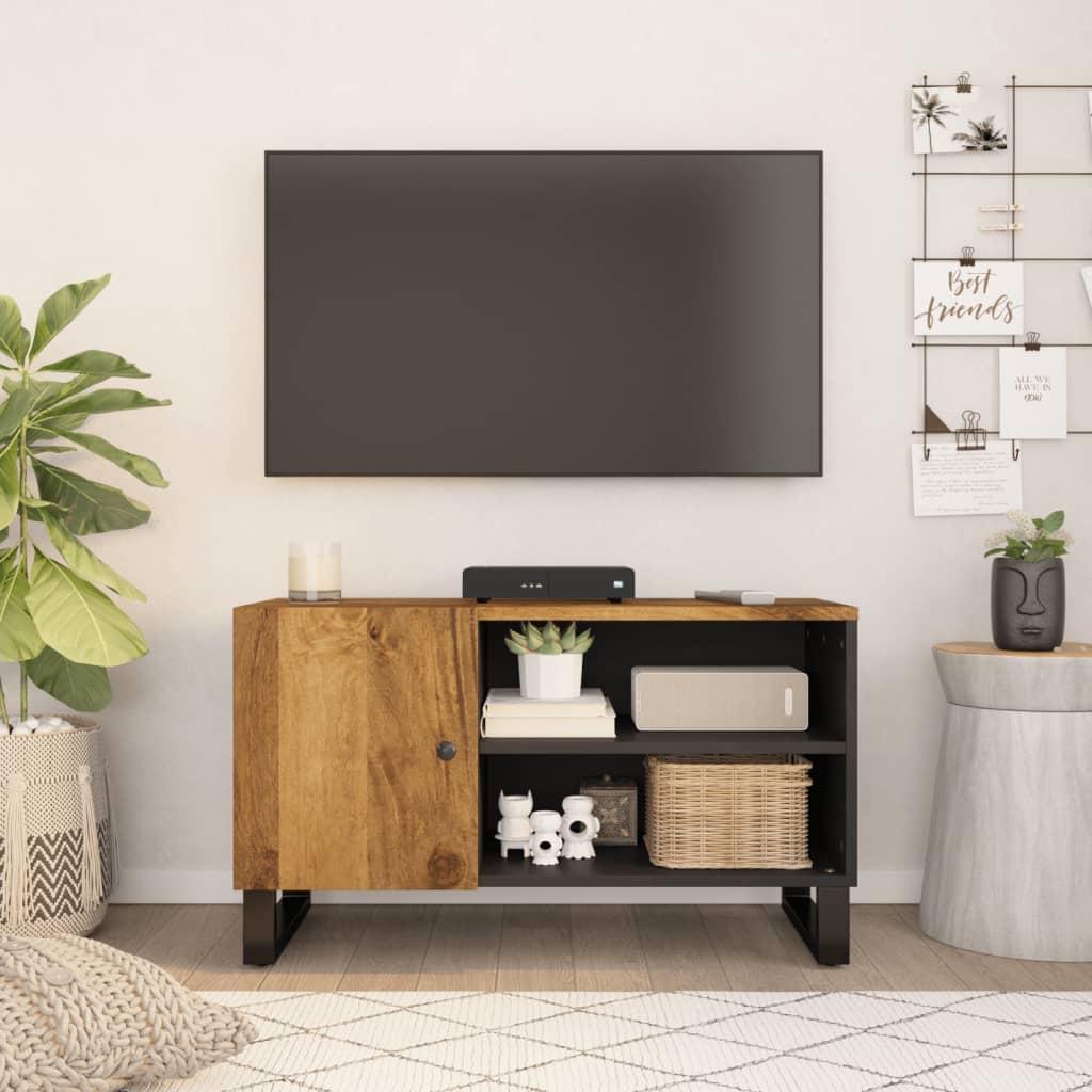 Tv-meubel 80x33x46 cm massief mangohout en bewerkt hout is nu te koop bij PeponiXL, paradijselijk wonen!