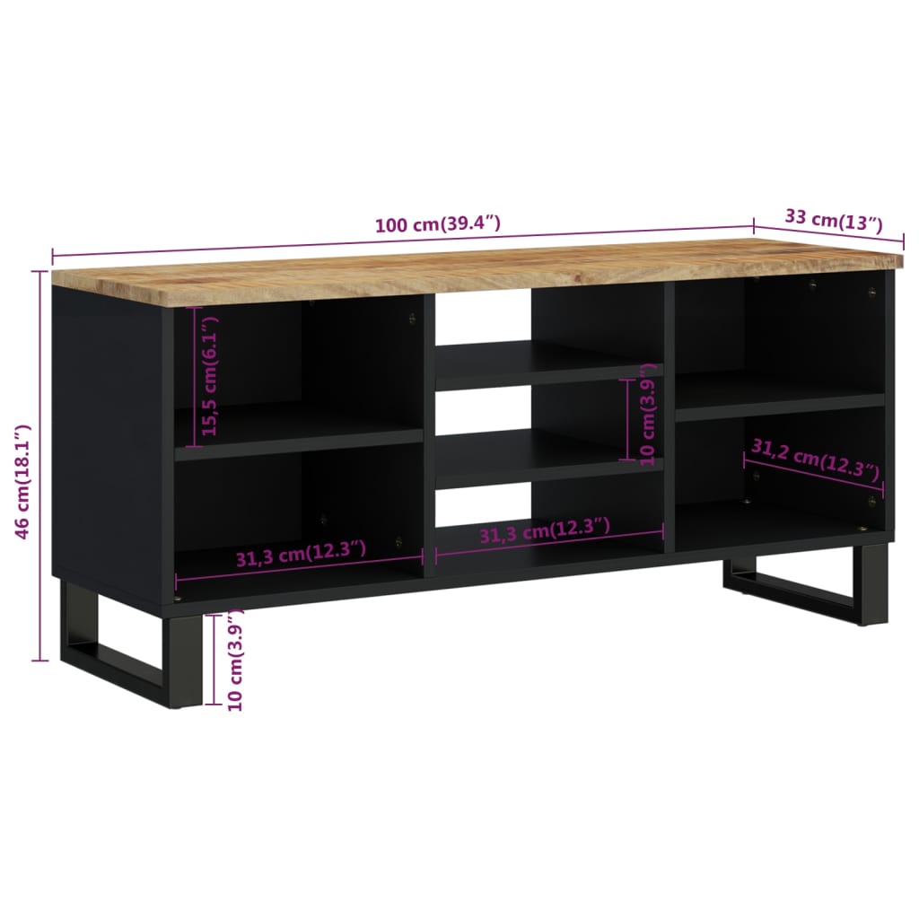 Tv-meubel 100x33x46 cm massief mangohout en bewerkt hout is nu te koop bij PeponiXL, paradijselijk wonen!