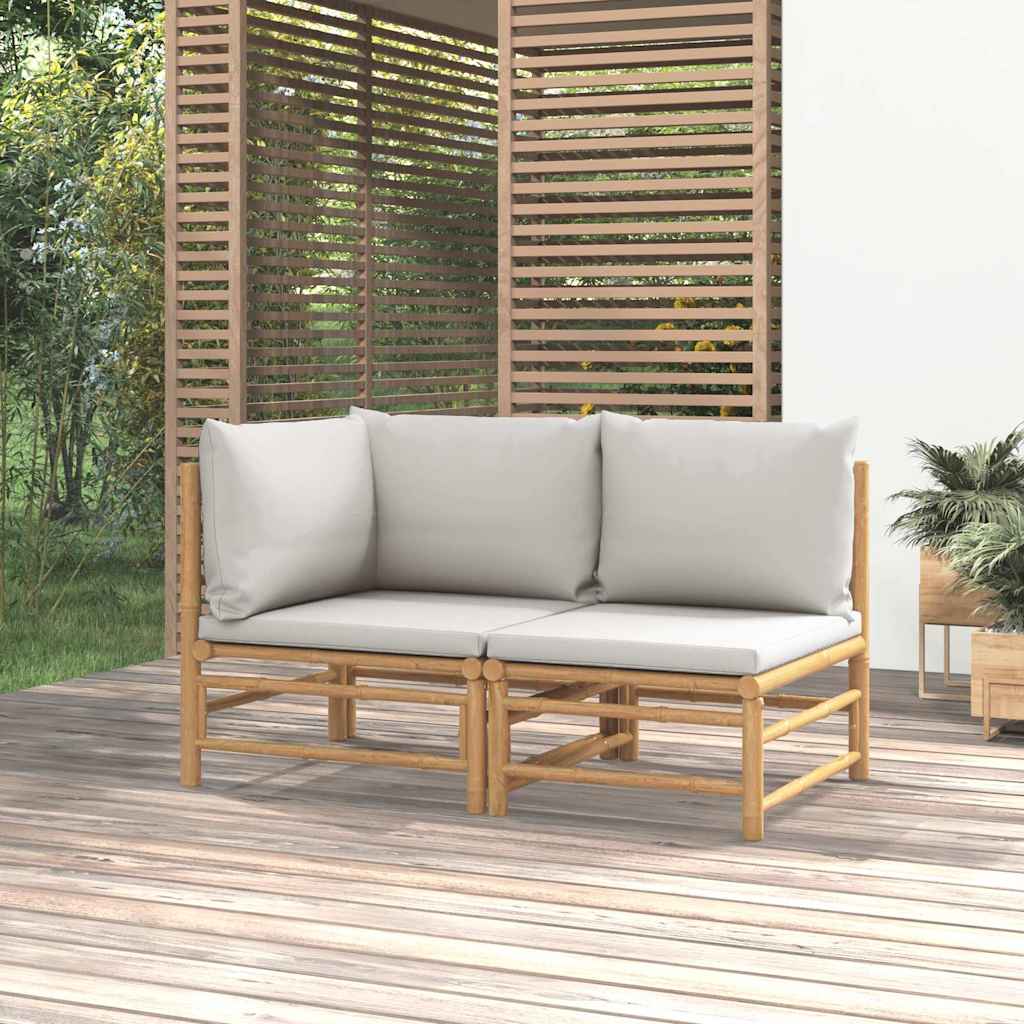 2-delige Loungeset met kussens bamboe lightgrijs is nu te koop bij PeponiXL, paradijselijk wonen!