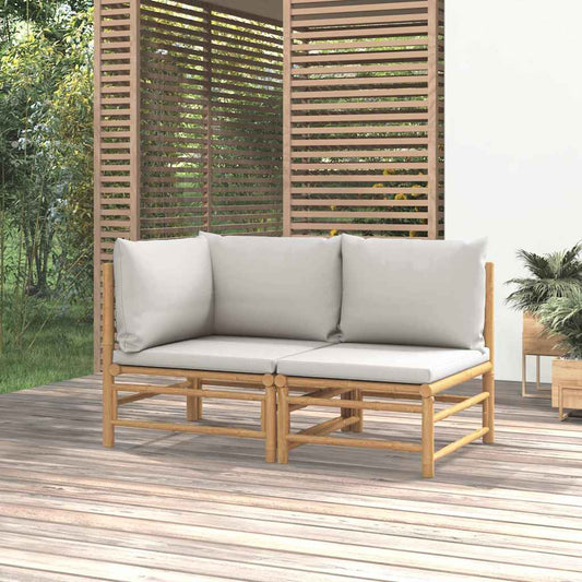 2-delige Loungeset met kussens bamboe lightgrijs is nu te koop bij PeponiXL, paradijselijk wonen!