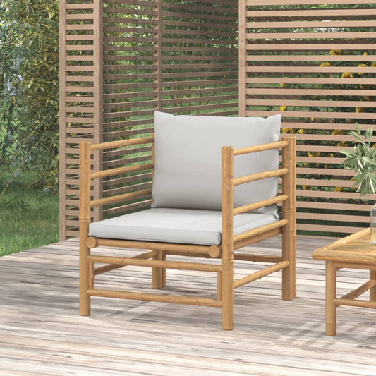 Tuinbank met lichtgrijze kussens bamboe is nu te koop bij PeponiXL, paradijselijk wonen!