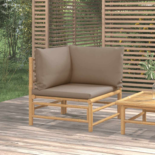 Tuinhoekbank met kussens bamboe taupe is nu te koop bij PeponiXL, paradijselijk wonen!