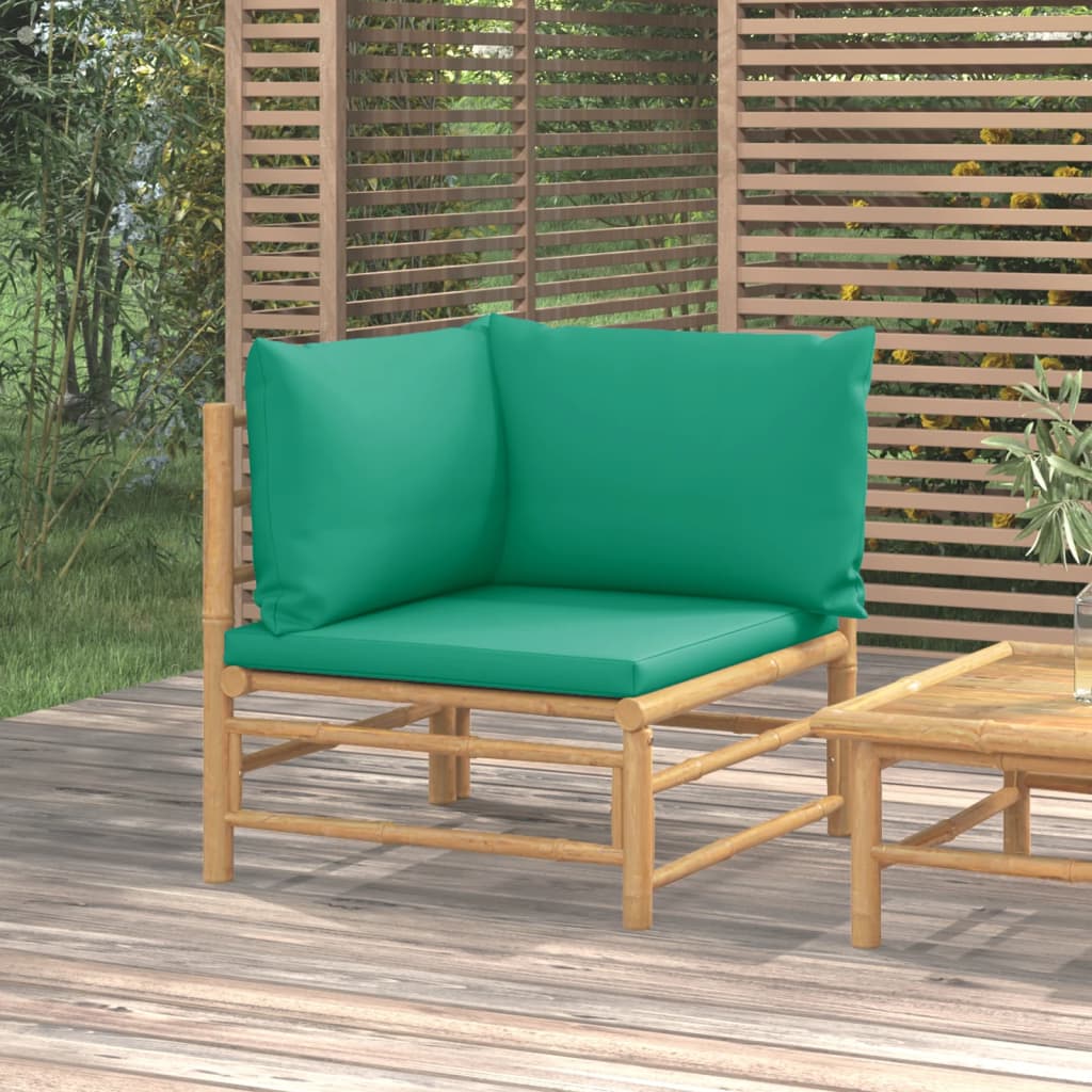 Tuinhoekbank met kussens bamboe groen is nu te koop bij PeponiXL, paradijselijk wonen!