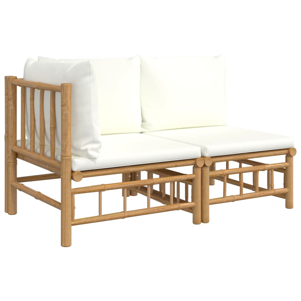 2-delige Loungeset met kussens bamboe crèmewit is nu te koop bij PeponiXL, paradijselijk wonen!
