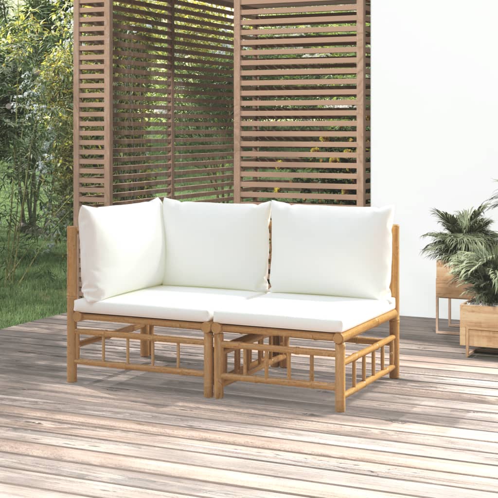 2-delige Loungeset met kussens bamboe crèmewit is nu te koop bij PeponiXL, paradijselijk wonen!
