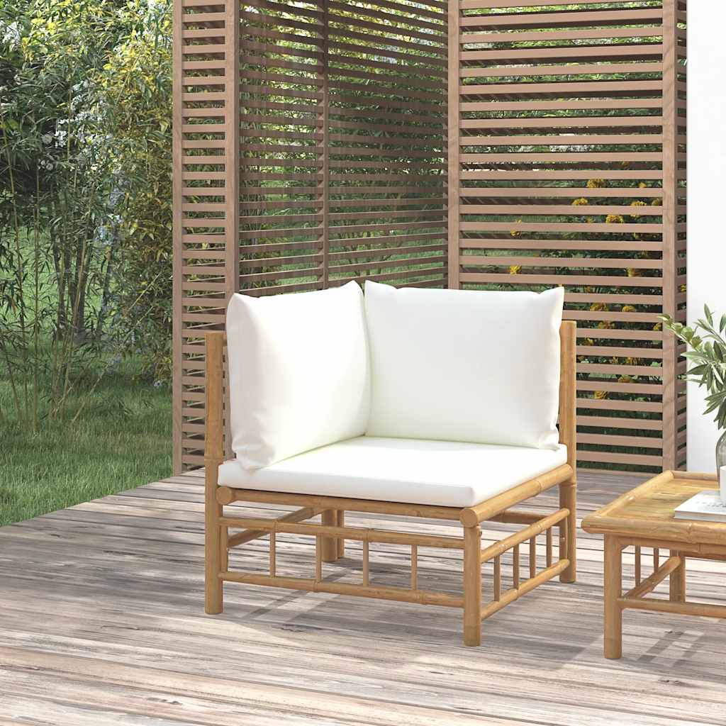 Tuinhoekbank met kussens bamboe crèmewit is nu te koop bij PeponiXL, paradijselijk wonen!
