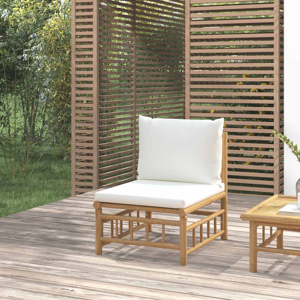 Tuinmiddenbank met kussens bamboe crèmewit is nu te koop bij PeponiXL, paradijselijk wonen!