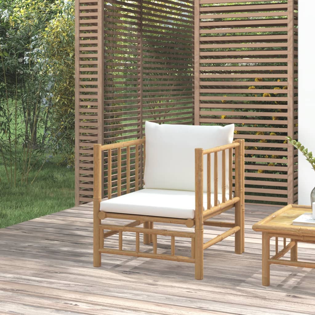 Tuinbank met kussens bamboe crèmewit is nu te koop bij PeponiXL, paradijselijk wonen!