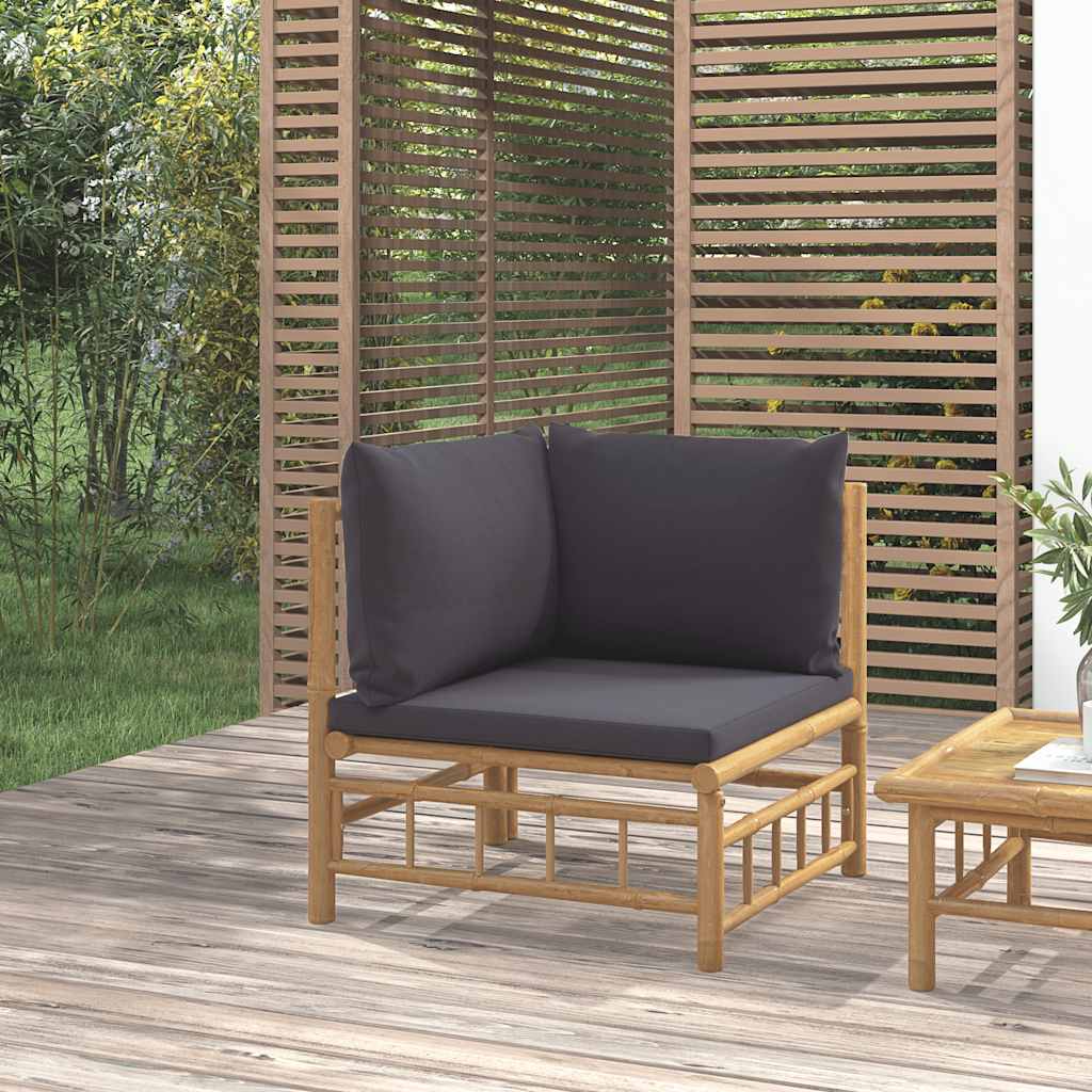 Tuinhoekbank met kussens bamboe donkergrijs is nu te koop bij PeponiXL, paradijselijk wonen!