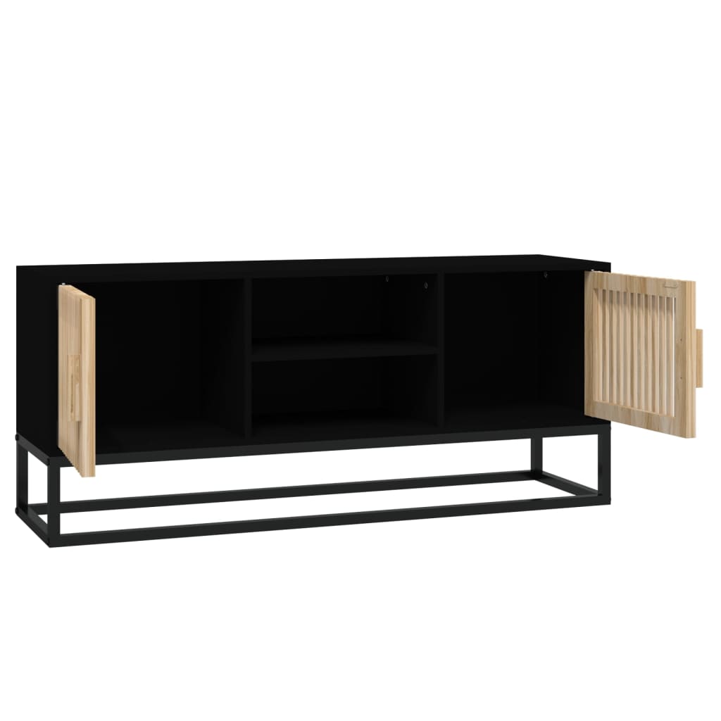 Tv-meubel 105x30x45 cm bewerkt hout en ijzer zwart is nu te koop bij PeponiXL, paradijselijk wonen!