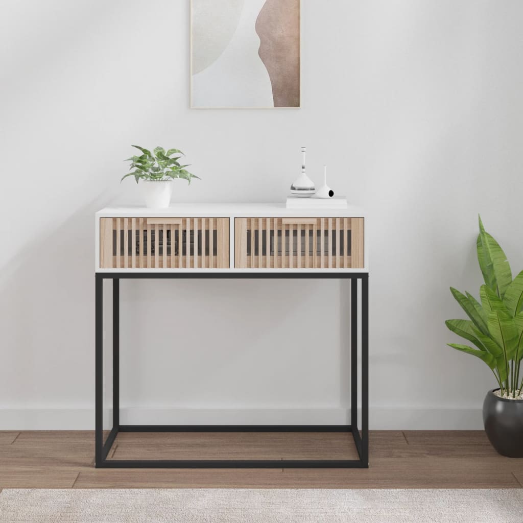 Wandtafel 80x30x75 cm bewerkt hout en ijzer wit is nu te koop bij PeponiXL, paradijselijk wonen!