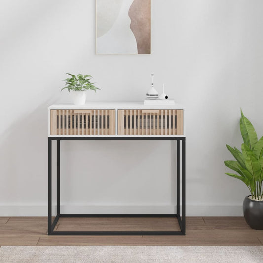 Wandtafel 80x30x75 cm bewerkt hout en ijzer wit is nu te koop bij PeponiXL, paradijselijk wonen!