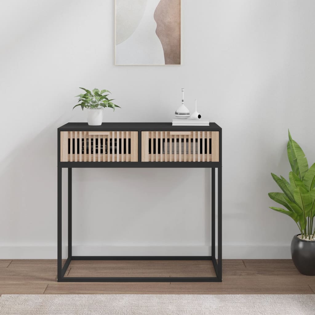 Wandtafel 80x30x75 cm bewerkt hout en ijzer zwart is nu te koop bij PeponiXL, paradijselijk wonen!