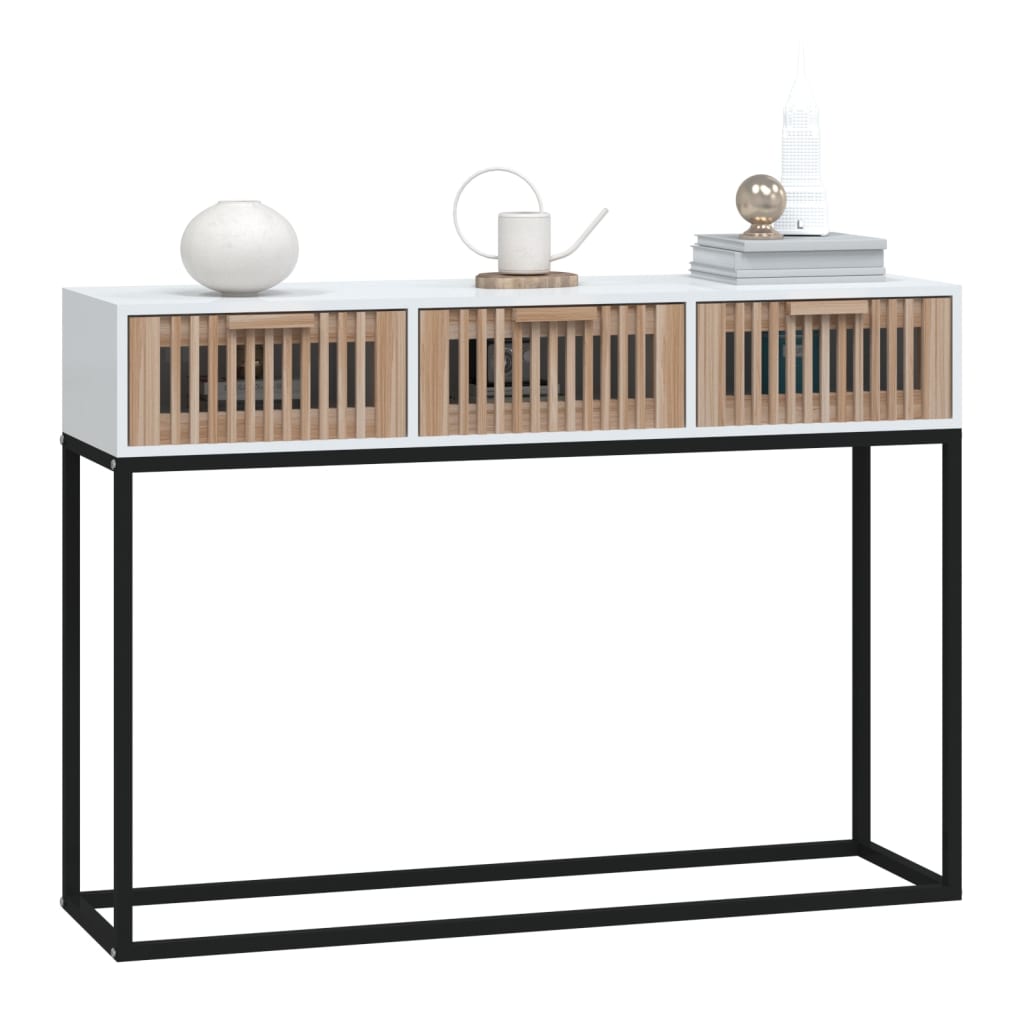Wandtafel 105x30x75 cm bewerkt hout en ijzer wit is nu te koop bij PeponiXL, paradijselijk wonen!