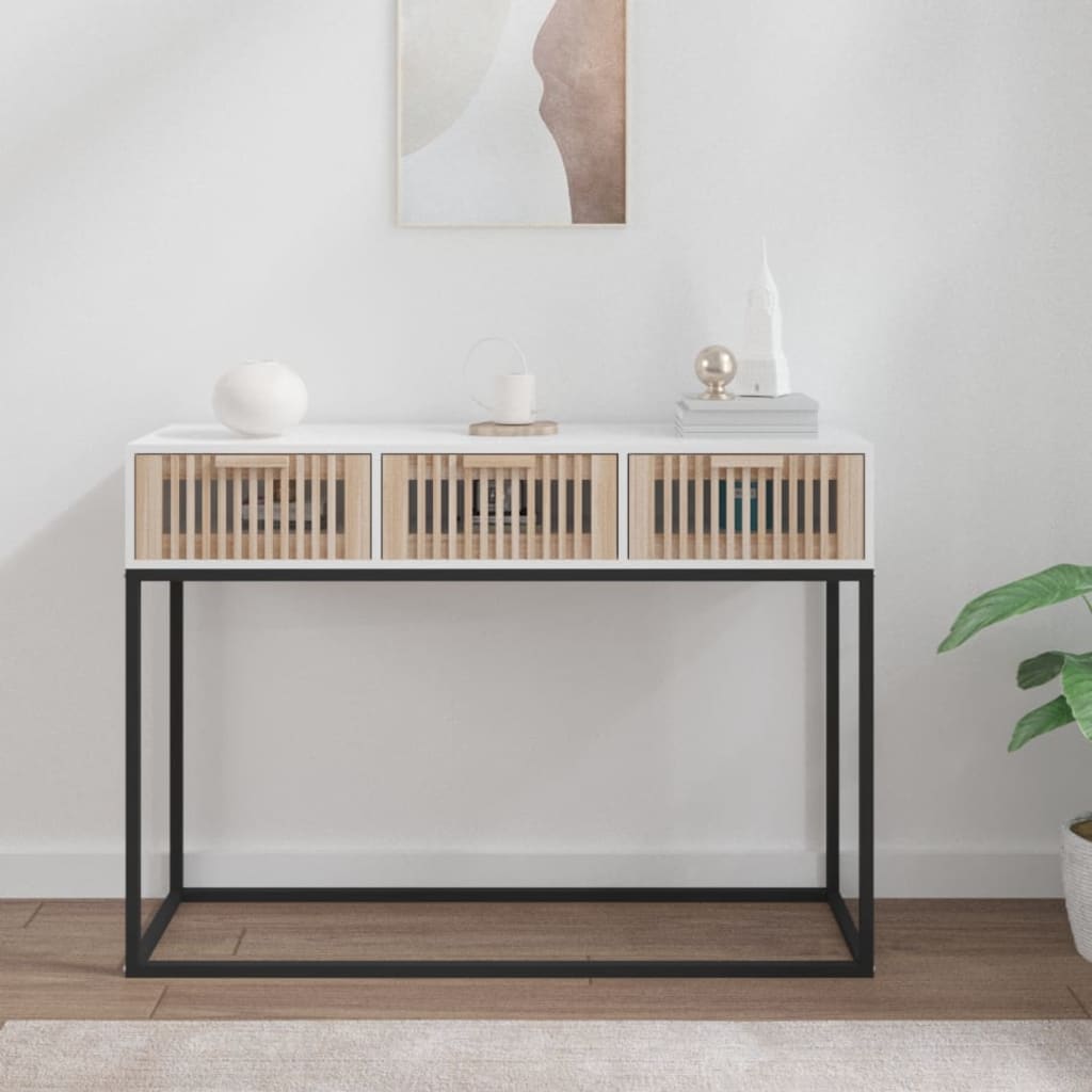 Wandtafel 105x30x75 cm bewerkt hout en ijzer wit is nu te koop bij PeponiXL, paradijselijk wonen!