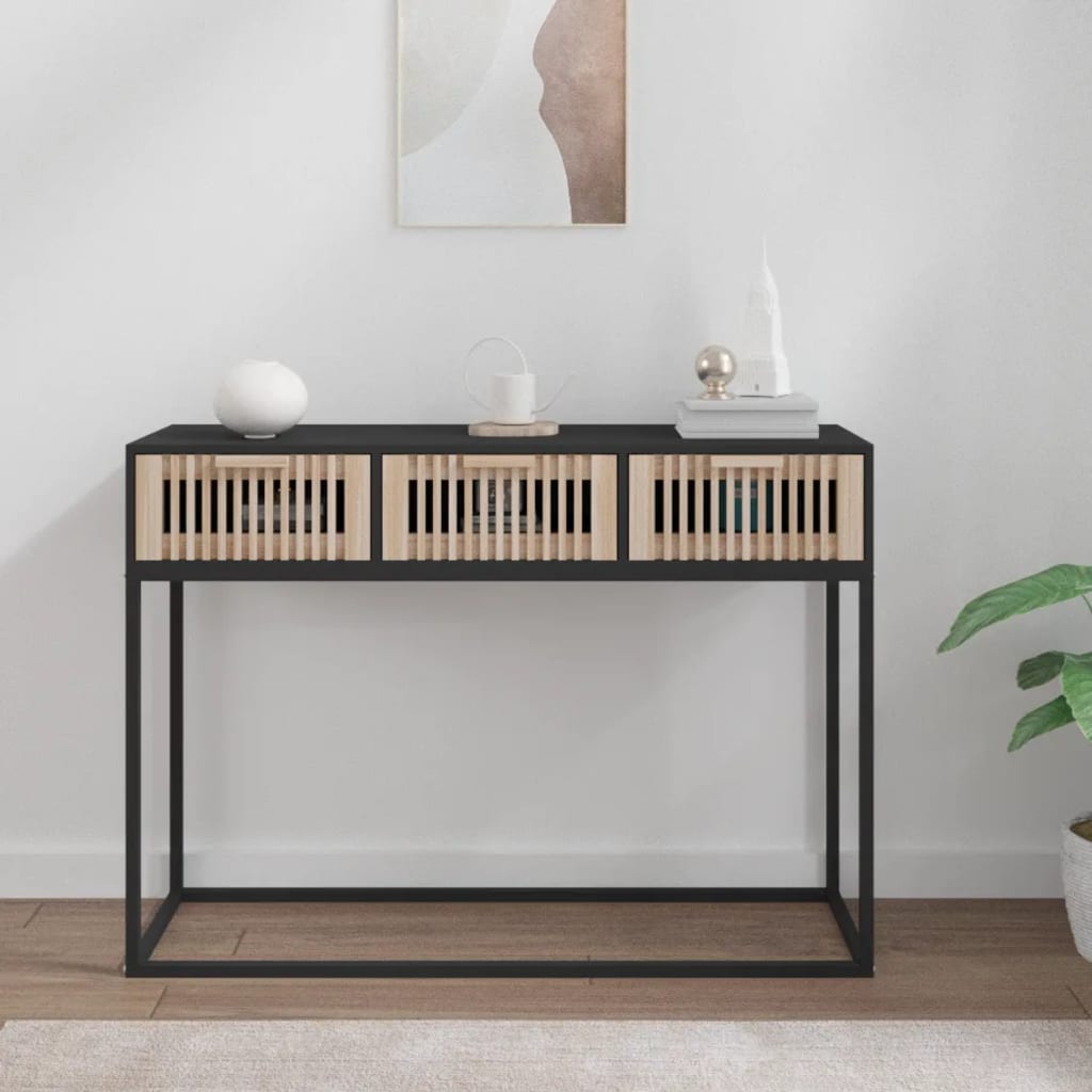 Wandtafel 105x30x75 cm bewerkt hout en ijzer zwart is nu te koop bij PeponiXL, paradijselijk wonen!